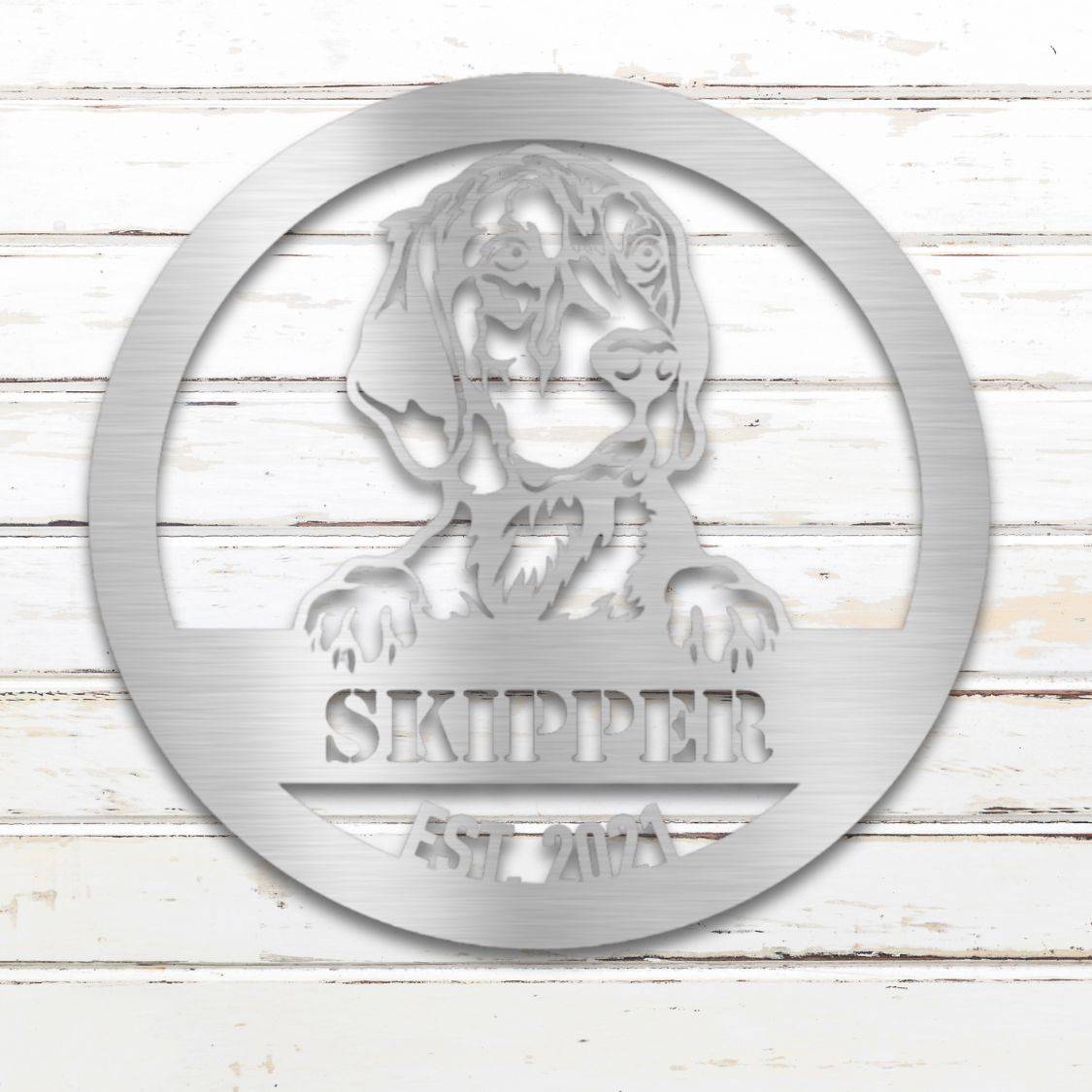 Personalized Beagle Metal Wall Art – Custom Dog Name Sign Silver | Barkhaus Metal Company