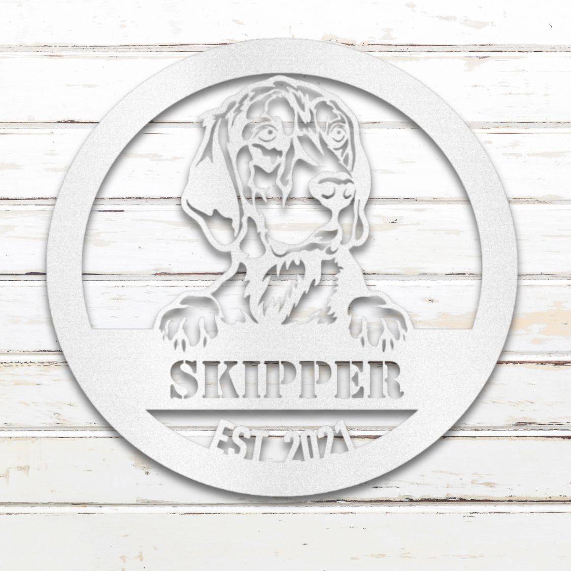 Personalized Beagle Metal Wall Art – Custom Dog Name Sign White | Barkhaus Metal Company