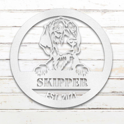 Personalized Beagle Metal Wall Art – Custom Dog Name Sign White | Barkhaus Metal Company