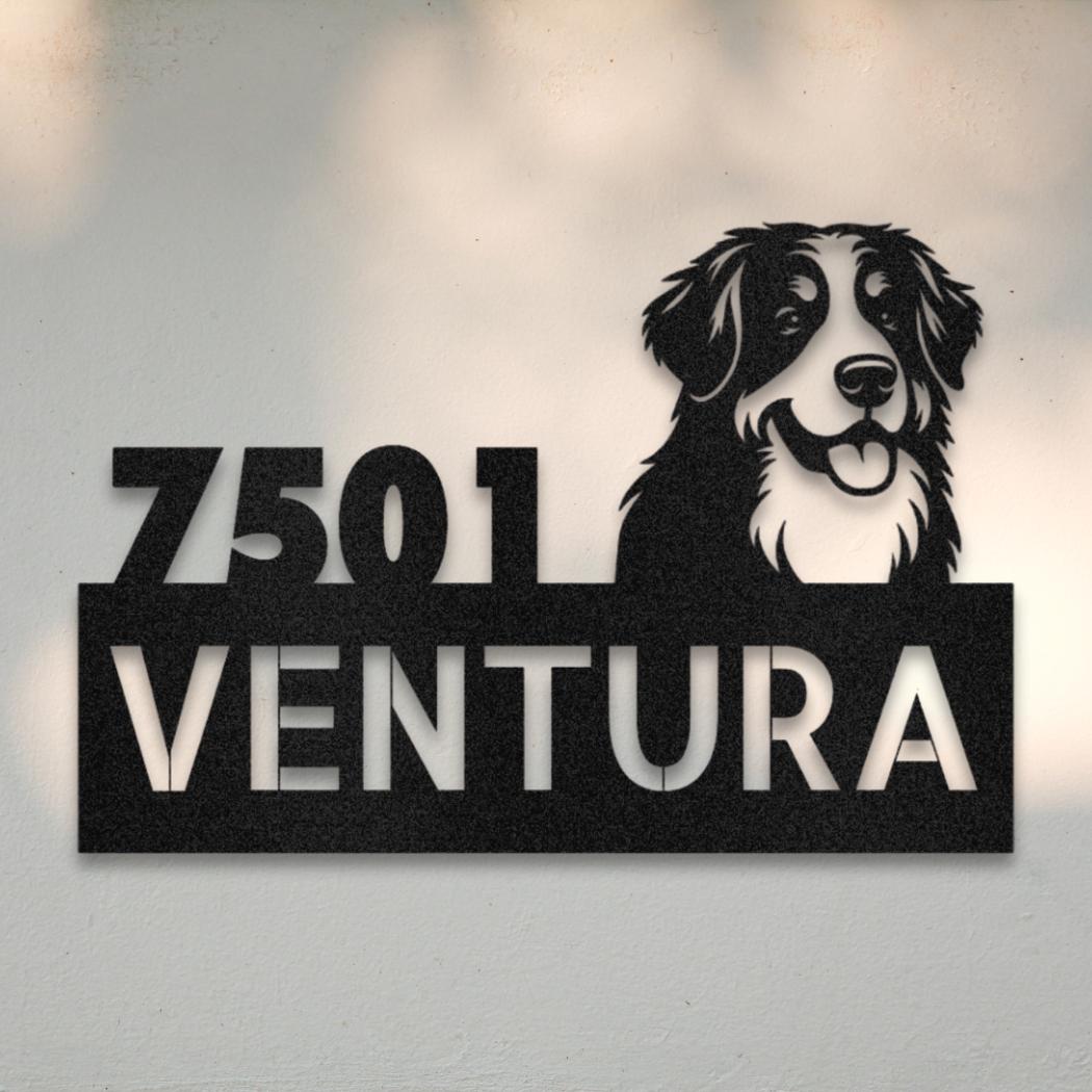 Personalized Bernese Mountain Dog Address Sign Black | Barkhaus Metal Company