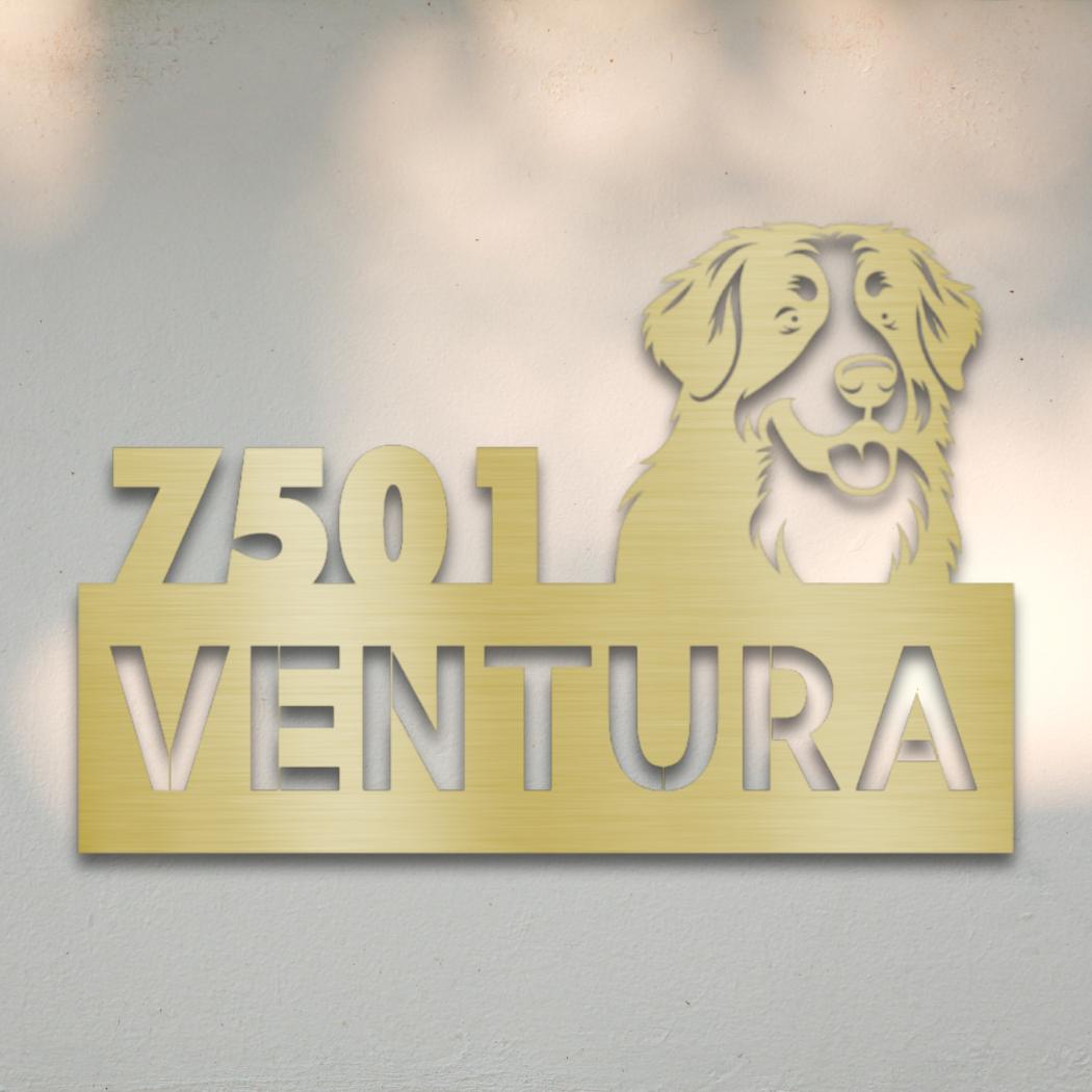 Personalized Bernese Mountain Dog Address Sign Gold | Barkhaus Metal Company