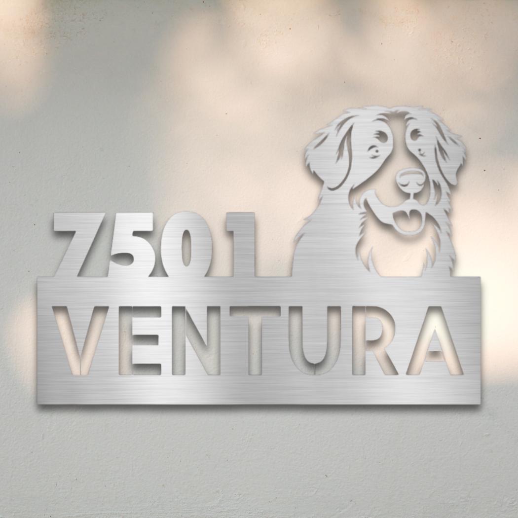 Personalized Bernese Mountain Dog Address Sign Silver | Barkhaus Metal Company
