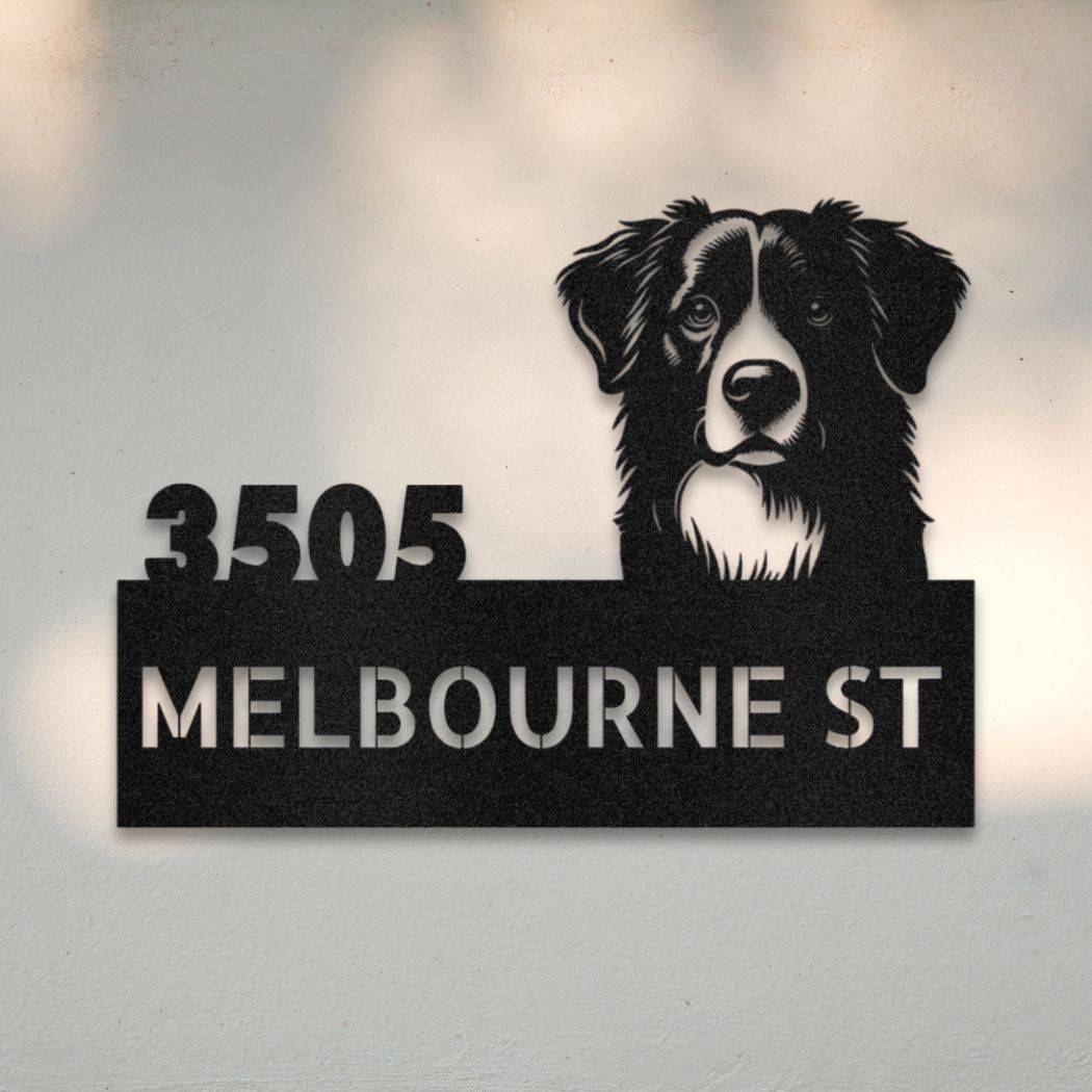 Personalized Border Collie Address Sign Black | Barkhaus Metal Company