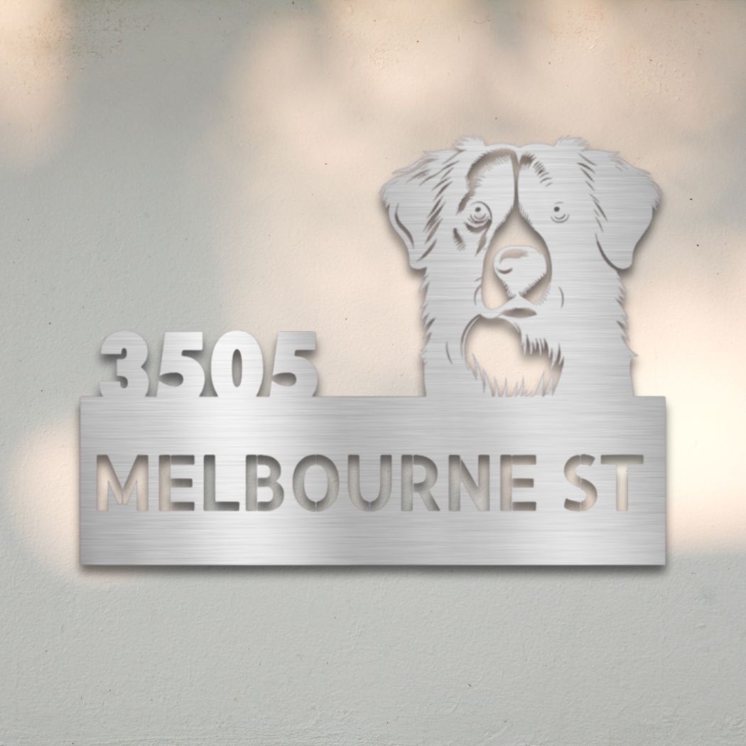 Personalized Border Collie Address Sign Silver | Barkhaus Metal Company