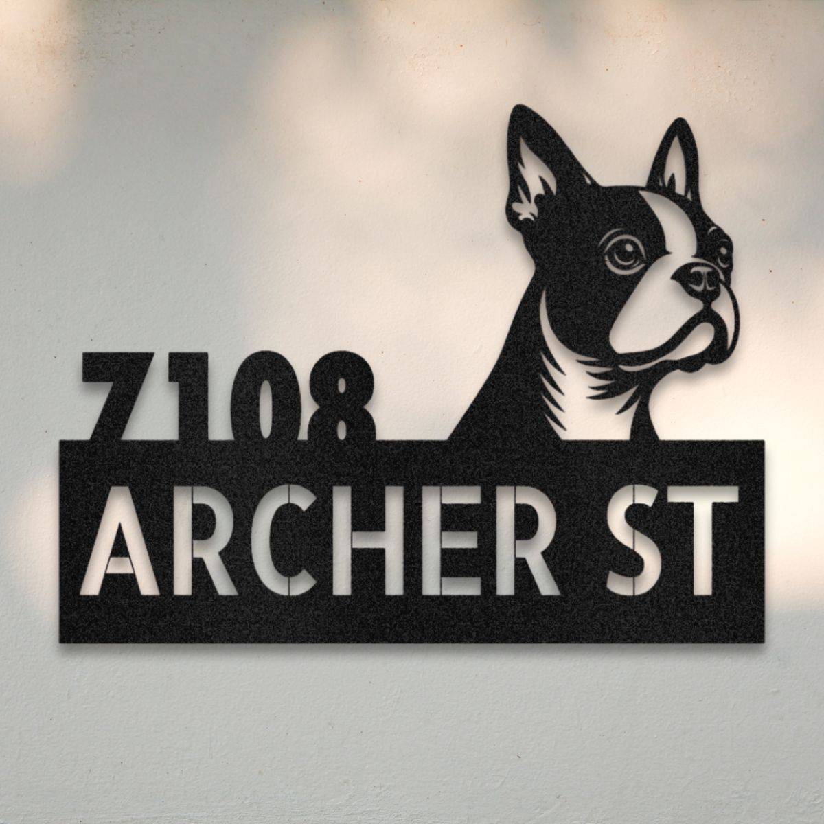 Personalized Boston Terrier Address Sign Black | Barkhaus Metal Company