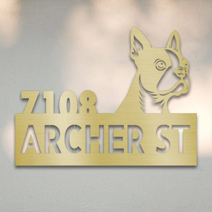 Personalized Boston Terrier Address Sign Gold | Barkhaus Metal Company