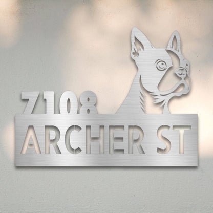 Personalized Boston Terrier Address Sign Silver | Barkhaus Metal Company