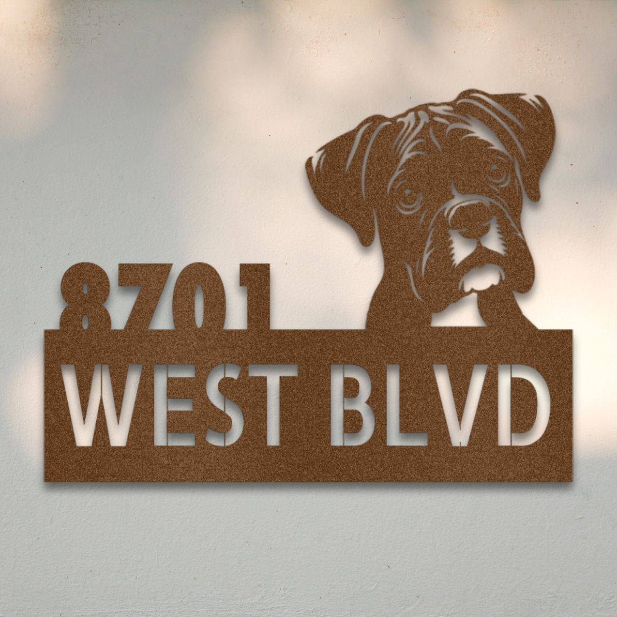Personalized Boxer Address Sign Copper | Barkhaus Metal Company