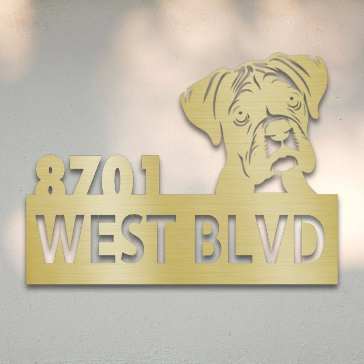 Personalized Boxer Address Sign Gold | Barkhaus Metal Company
