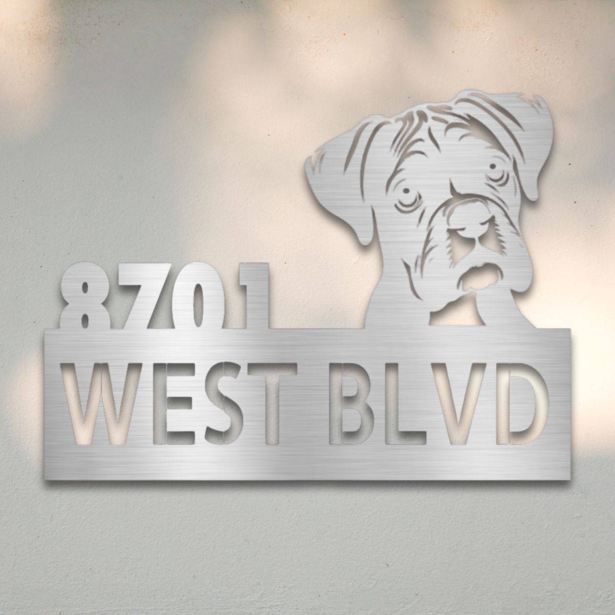 Personalized Boxer Address Sign Silver | Barkhaus Metal Company