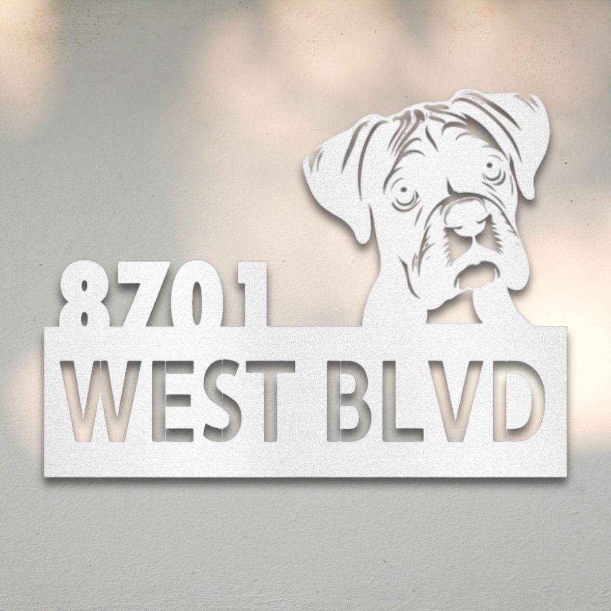 Personalized Boxer Address Sign White | Barkhaus Metal Company