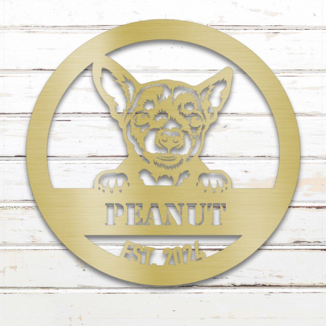 Personalized Chihuahua Metal Wall Art – Custom Dog Name Sign Gold | Barkhaus Metal Company