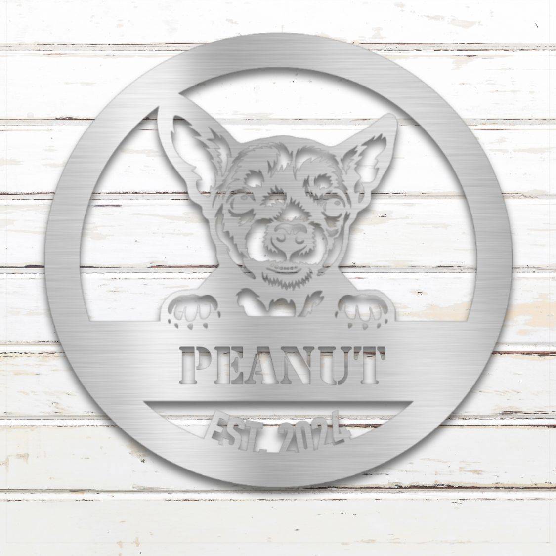Personalized Chihuahua Metal Wall Art – Custom Dog Name Sign Silver | Barkhaus Metal Company