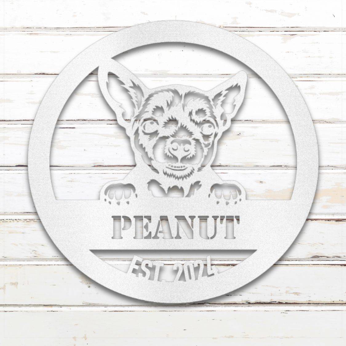 Personalized Chihuahua Metal Wall Art – Custom Dog Name Sign White | Barkhaus Metal Company