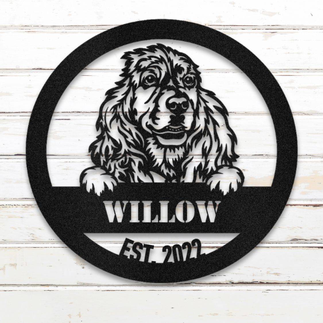 Personalized Cocker Spaniel Metal Wall Art – Custom Dog Name Sign Black | Barkhaus Metal Company