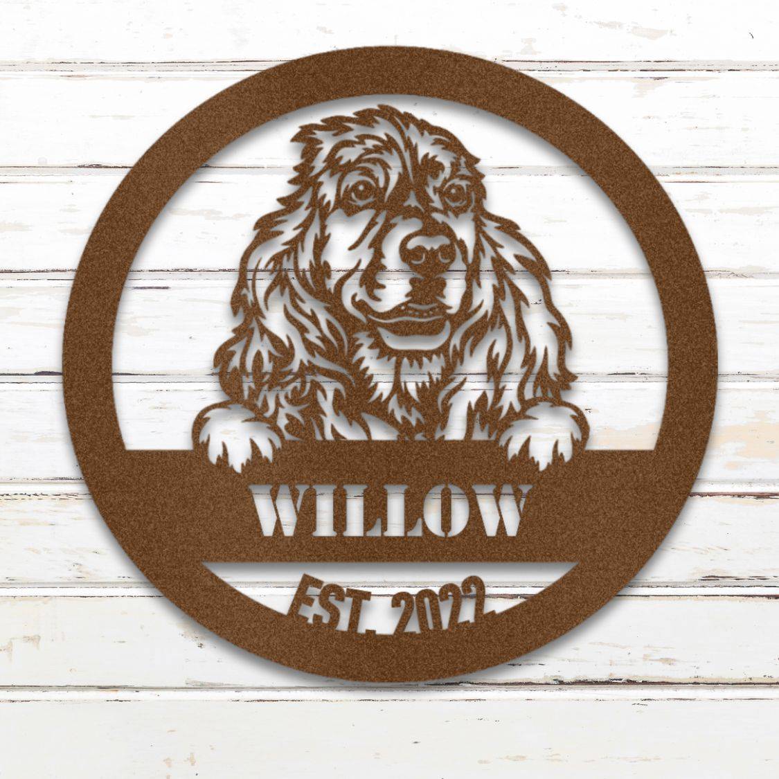Personalized Cocker Spaniel Metal Wall Art – Custom Dog Name Sign Copper | Barkhaus Metal Company