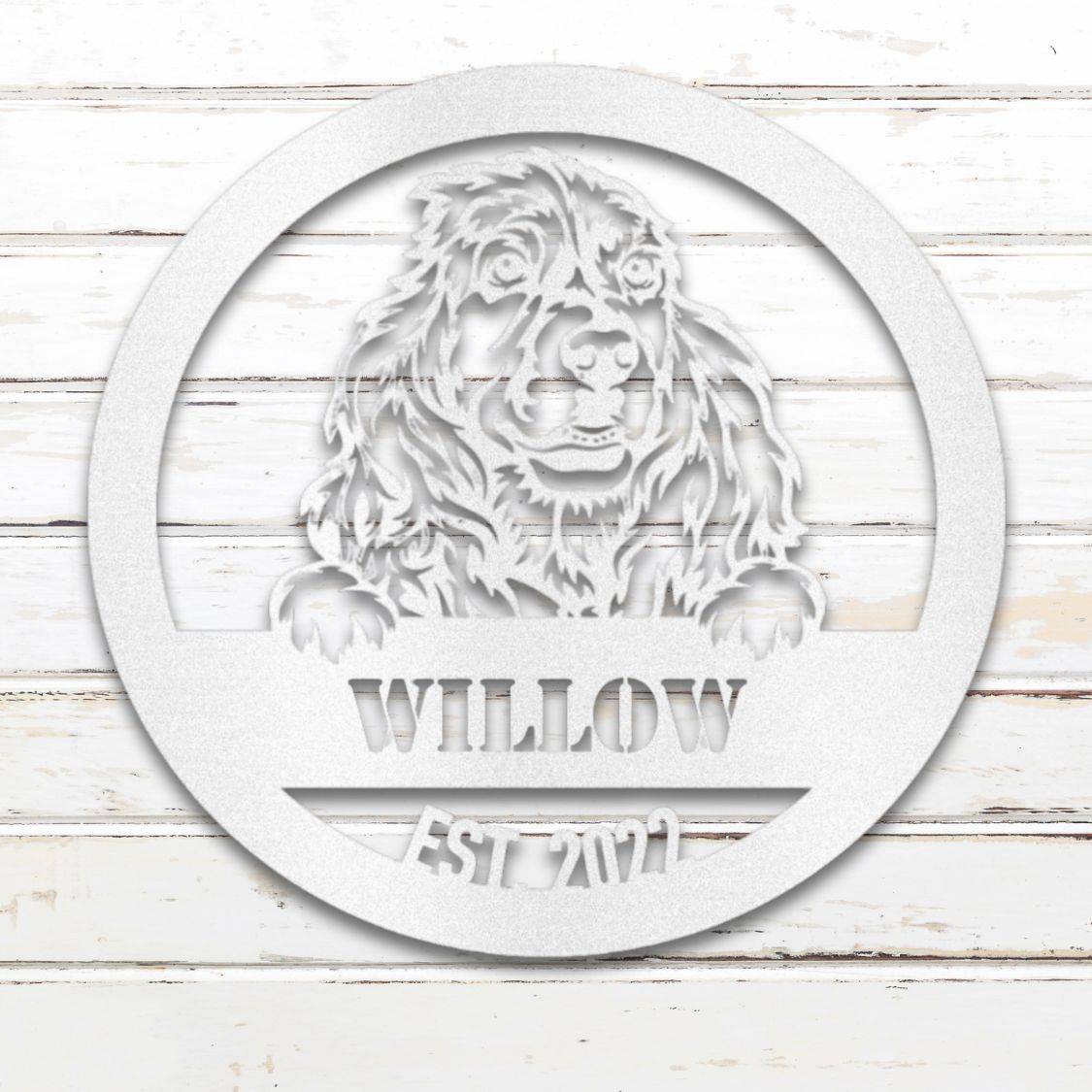 Personalized Cocker Spaniel Metal Wall Art – Custom Dog Name Sign White | Barkhaus Metal Company