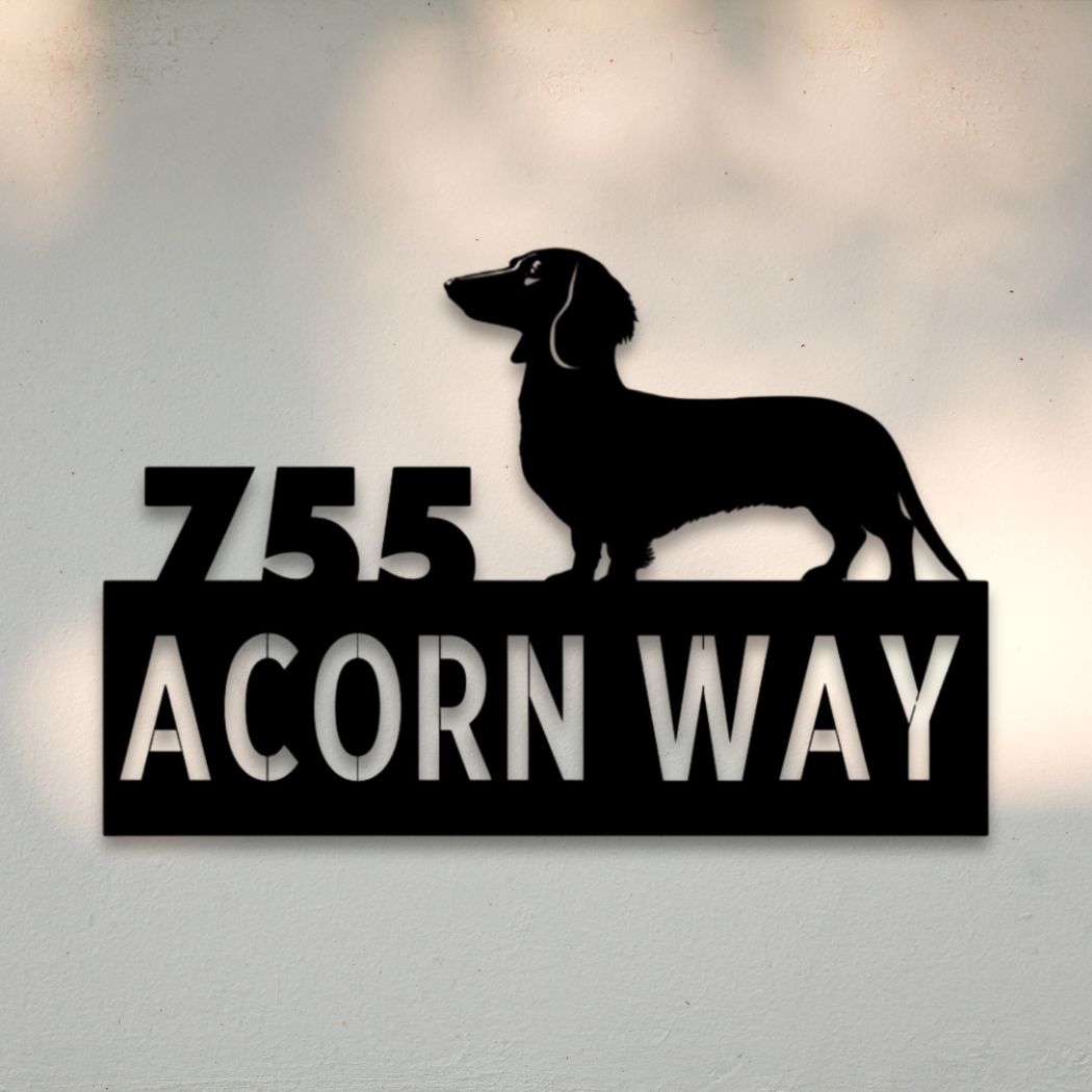 Personalized Dachshund Address Sign Black | Barkhaus Metal Company