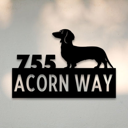 Personalized Dachshund Address Sign Black | Barkhaus Metal Company