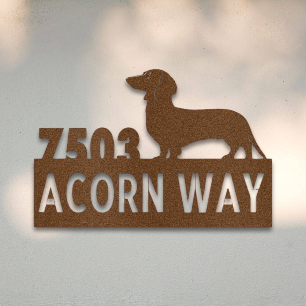 Personalized Dachshund Address Sign Copper | Barkhaus Metal Company