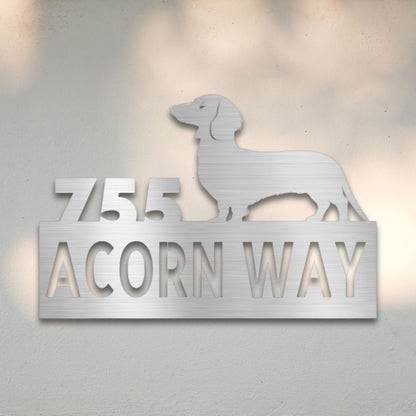Personalized Dachshund Address Sign Silver | Barkhaus Metal Company