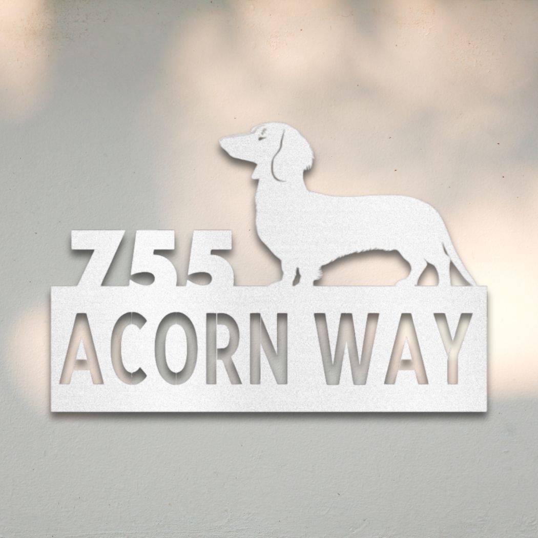 Personalized Dachshund Address Sign White | Barkhaus Metal Company