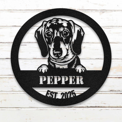 Personalized Dachshund Metal Wall Art – Custom Dog Name Sign Black | Barkhaus Metal Company