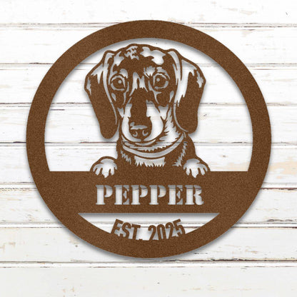 Personalized Dachshund Metal Wall Art – Custom Dog Name Sign Copper | Barkhaus Metal Company