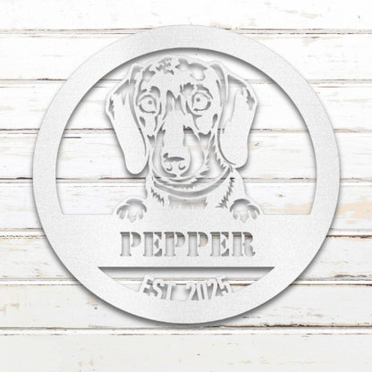 Personalized Dachshund Metal Wall Art – Custom Dog Name Sign White | Barkhaus Metal Company