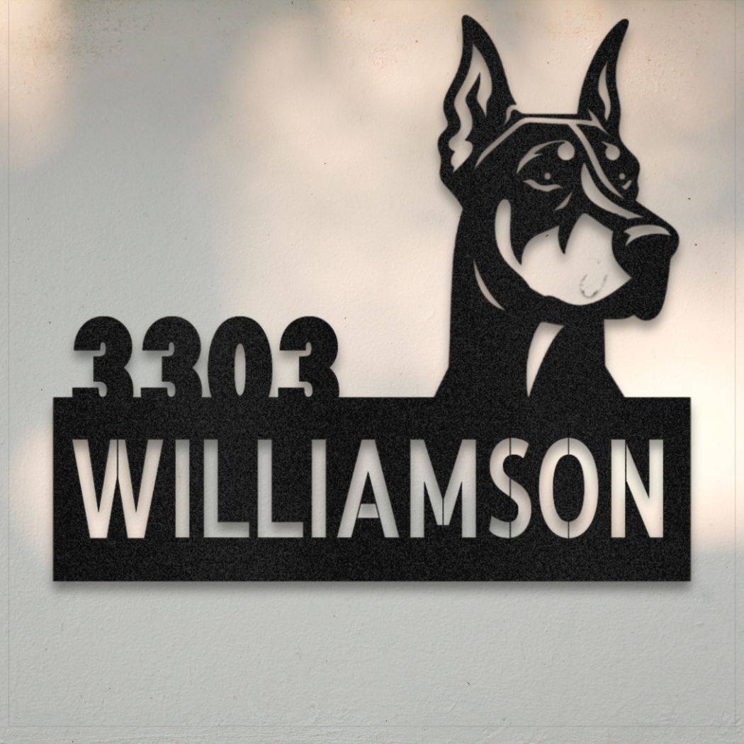 Personalized Doberman Address Sign Black | Barkhaus Metal Company