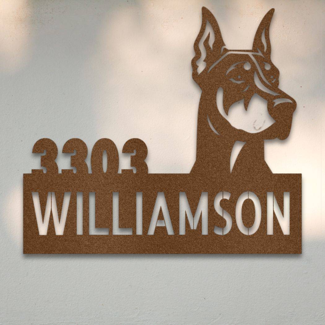 Personalized Doberman Address Sign Copper | Barkhaus Metal Company