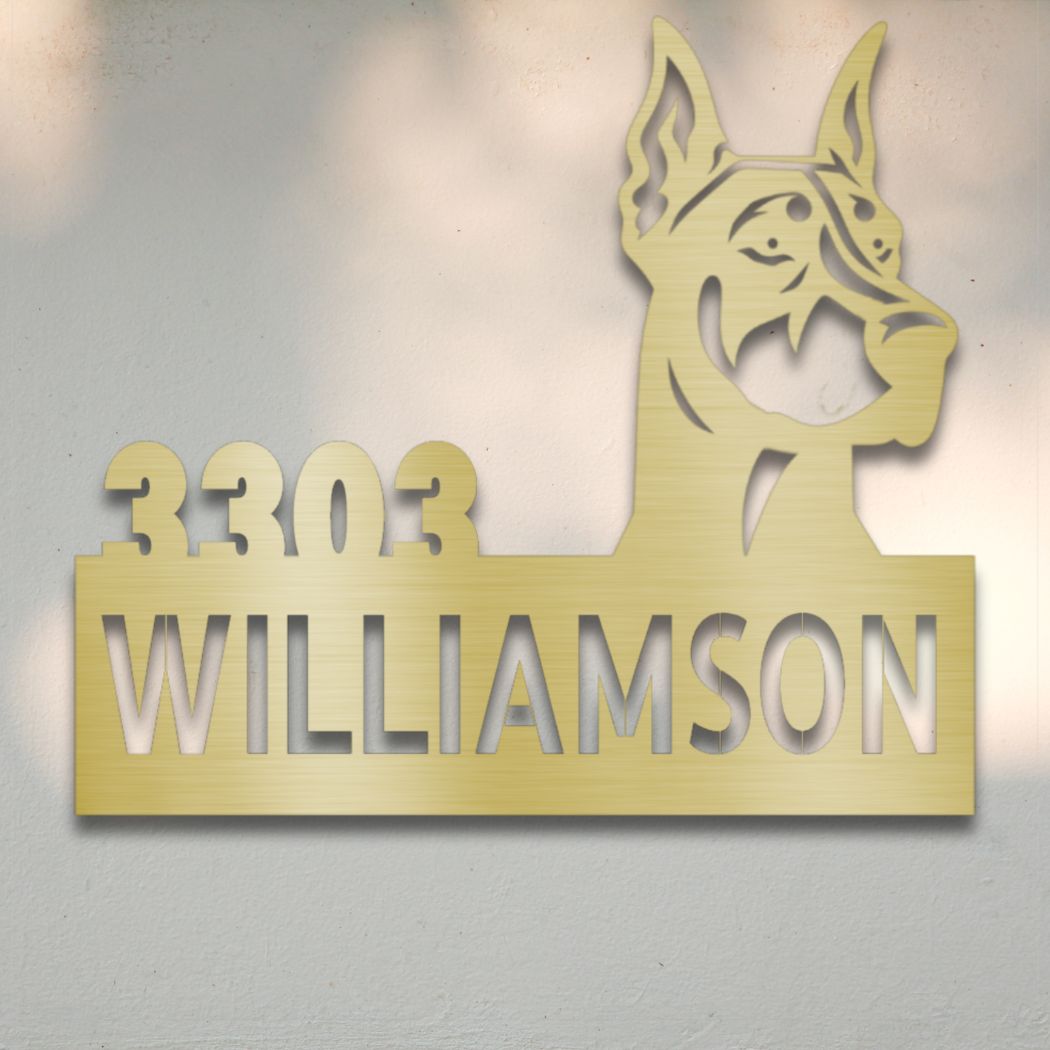 Personalized Doberman Address Sign Gold | Barkhaus Metal Company