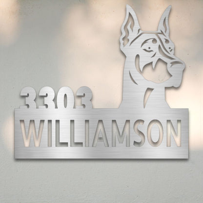 Personalized Doberman Address Sign Silver | Barkhaus Metal Company