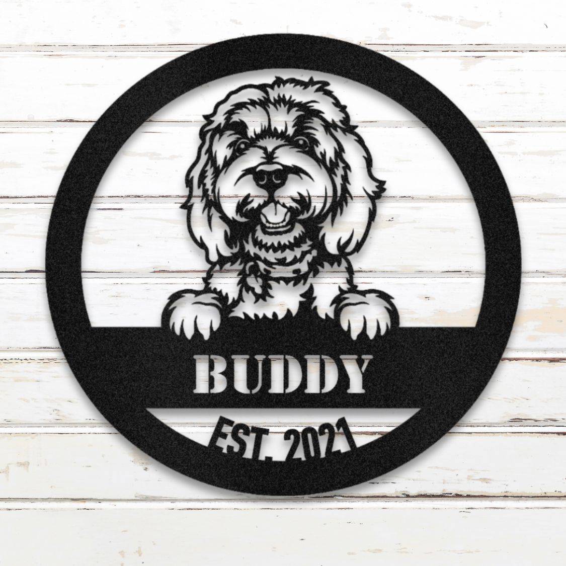 Personalized Doodle Metal Wall Art – Custom Dog Name Sign Black | Barkhaus Metal Company