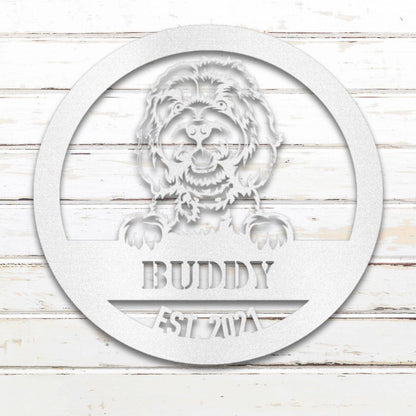 Personalized Doodle Metal Wall Art – Custom Dog Name Sign White | Barkhaus Metal Company