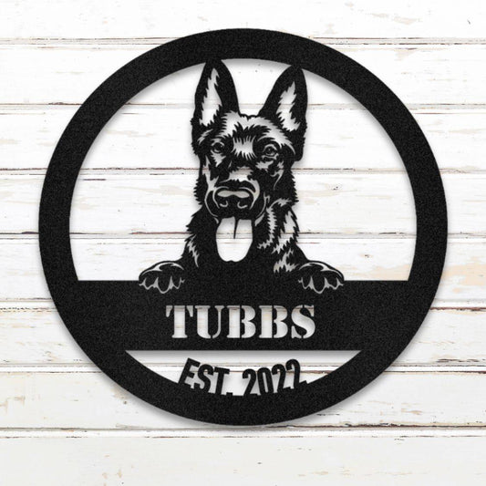 Personalized Dutch Shepherd Metal Wall Art – Custom Dog Name Sign Black | Barkhaus Metal Company