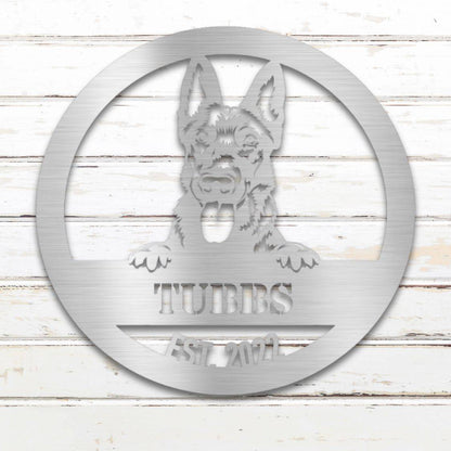 Personalized Dutch Shepherd Metal Wall Art – Custom Dog Name Sign Silver | Barkhaus Metal Company