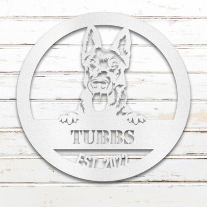Personalized Dutch Shepherd Metal Wall Art – Custom Dog Name Sign White | Barkhaus Metal Company