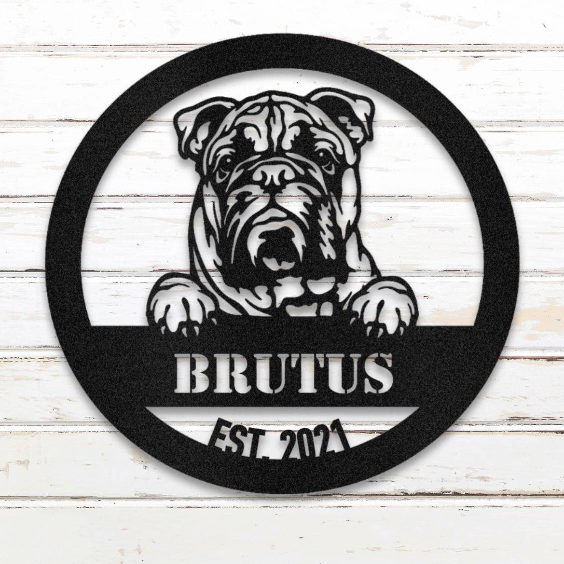 Personalized English Bulldog Metal Wall Art – Custom Dog Name Sign Black | Barkhaus Metal Company