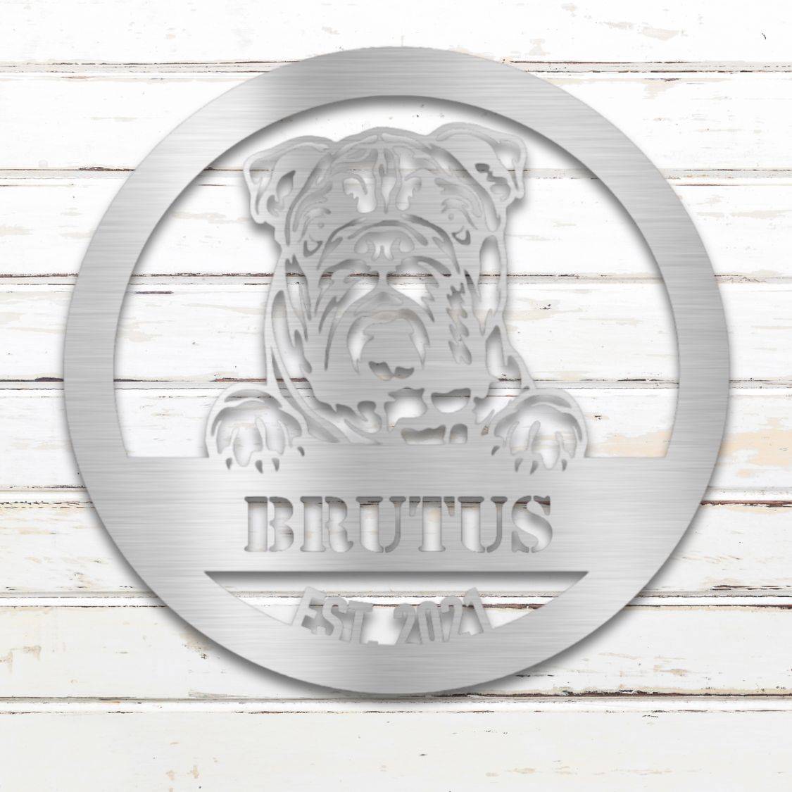 Personalized English Bulldog Metal Wall Art – Custom Dog Name Sign Silver | Barkhaus Metal Company