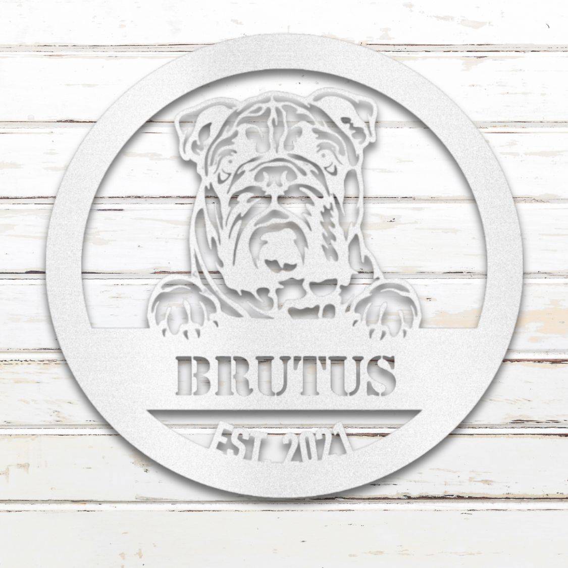 Personalized English Bulldog Metal Wall Art – Custom Dog Name Sign White | Barkhaus Metal Company