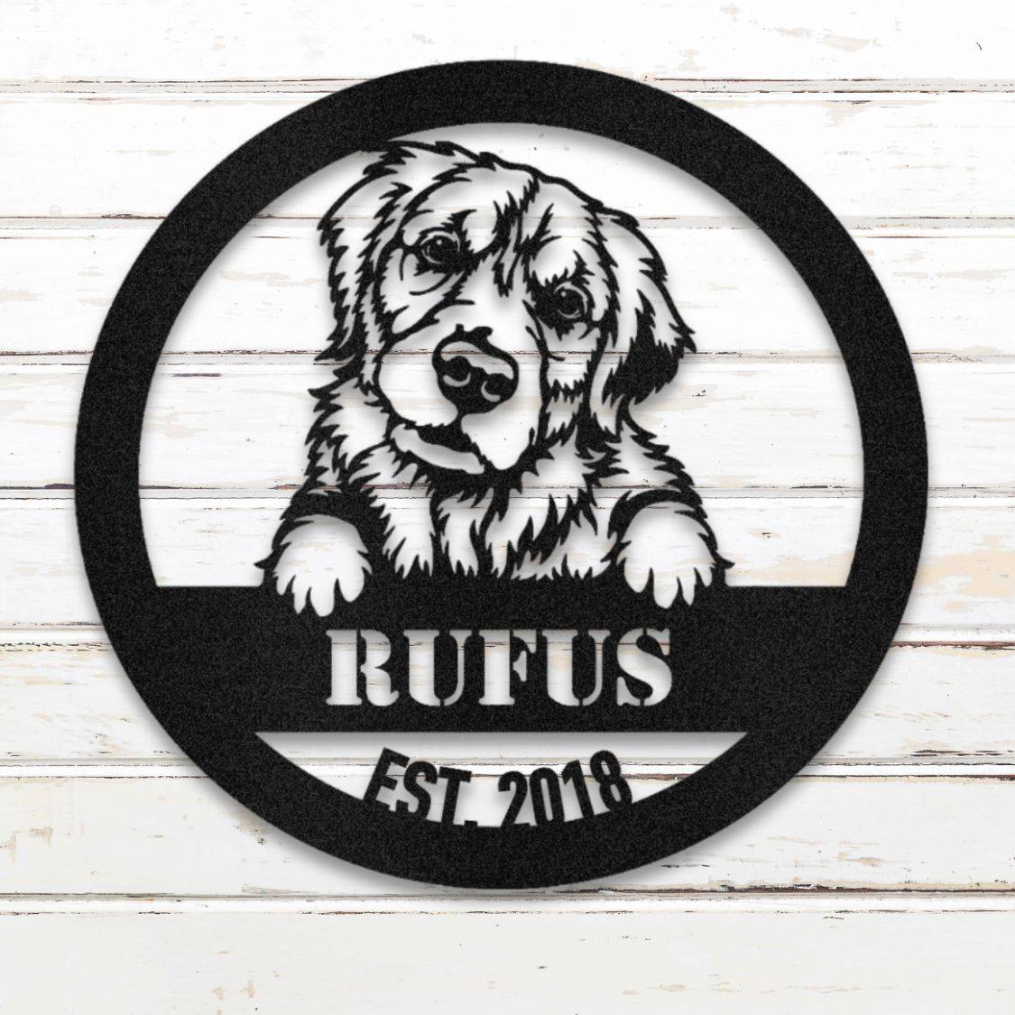 Personalized Golden Retriever Metal Wall Art – Custom Dog Name Sign Black | Barkhaus Metal Company