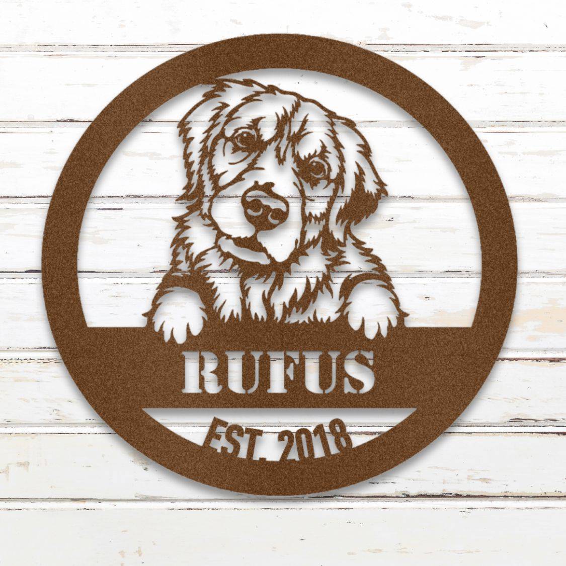 Personalized Golden Retriever Metal Wall Art – Custom Dog Name Sign Copper | Barkhaus Metal Company