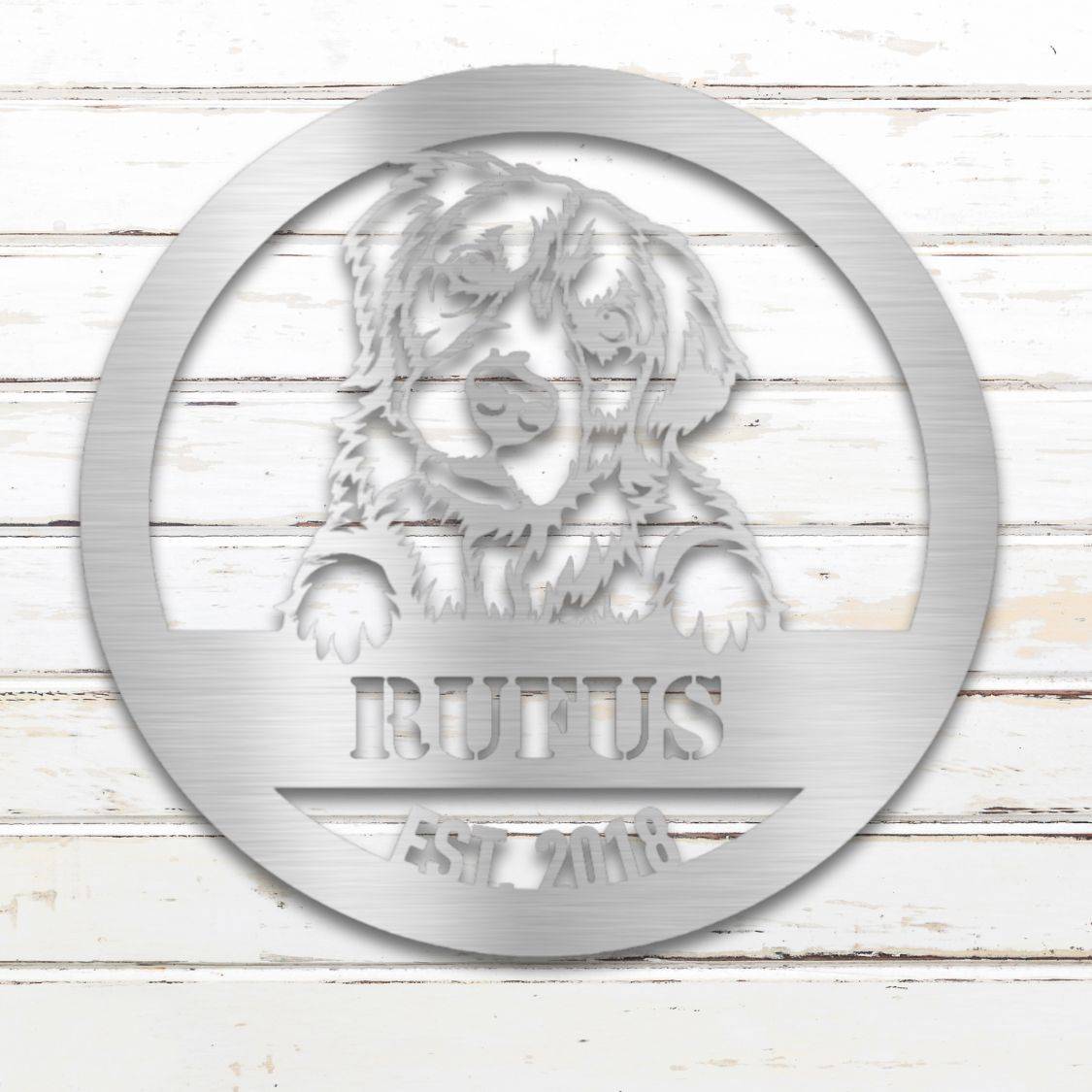 Personalized Golden Retriever Metal Wall Art – Custom Dog Name Sign Silver | Barkhaus Metal Company