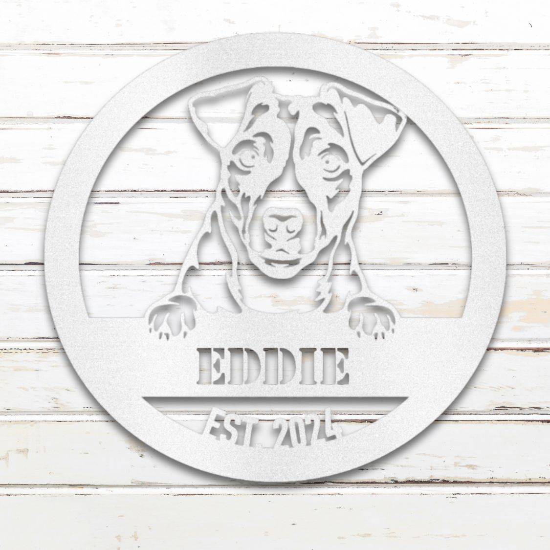 Personalized Jack Russell Terrier Metal Wall Art – Custom Dog Name Sign White | Barkhaus Metal Company