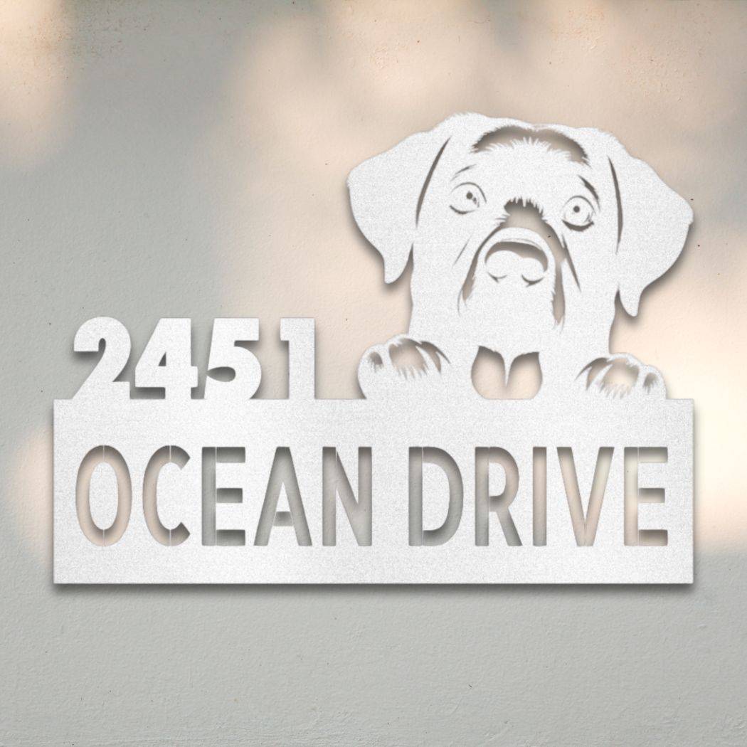 Personalized Labrador Retriever Address Sign White | Barkhaus Metal Company