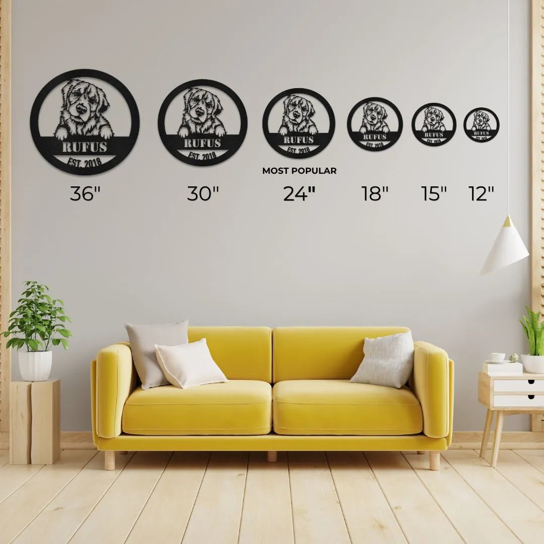 Golden Retriever Metal Wall Art – Personalized Dog Sign with Custom Name Silhouette in - Custom Dog Wall Art