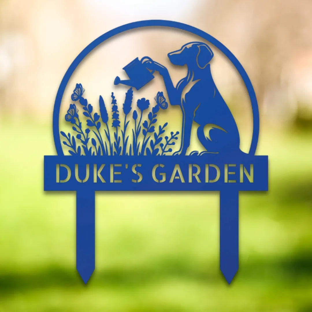 Personalized Yard Stake II Silhouette in Blue - Custom Dog Wall Art