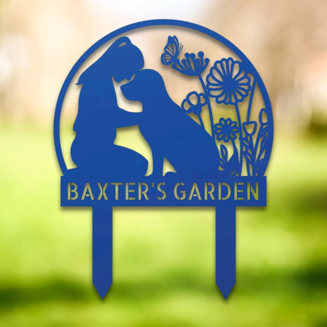 Personalized Yard Stake III Silhouette in Blue - Custom Dog Wall Art