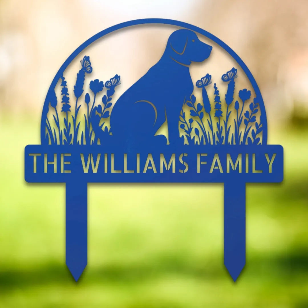 Personalized Yard Stake IV Silhouette in Blue - Custom Dog Wall Art